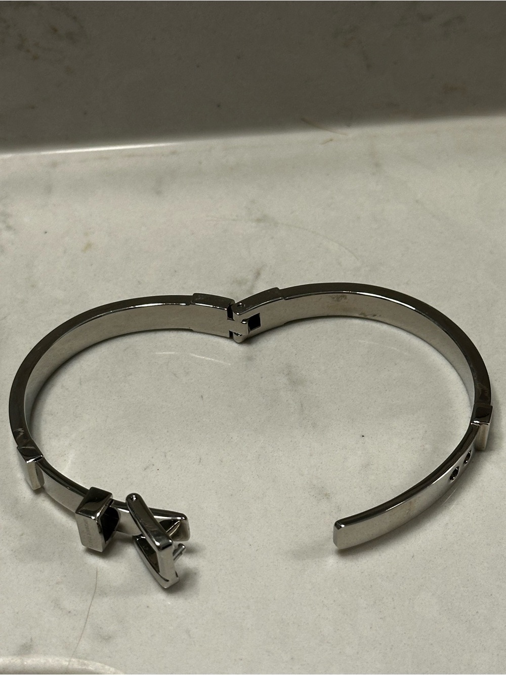 Silver Michael Kors Tone White Enamel Bangle Bracelet - Picture 4 of 4